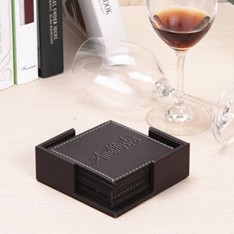 Wholesale Square 6 Leather Coasters With Holder