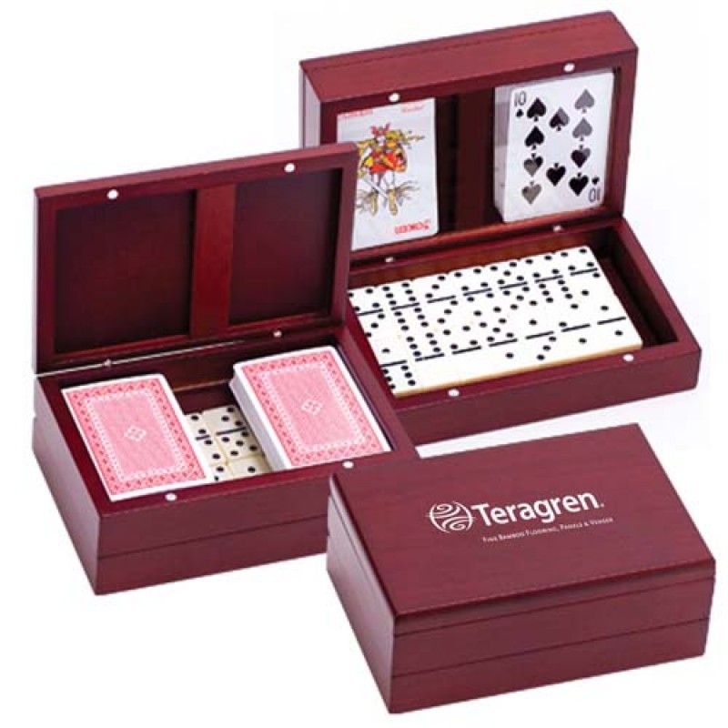 Wholesale Wooden Domino Set with Two Decks Of Playing Card