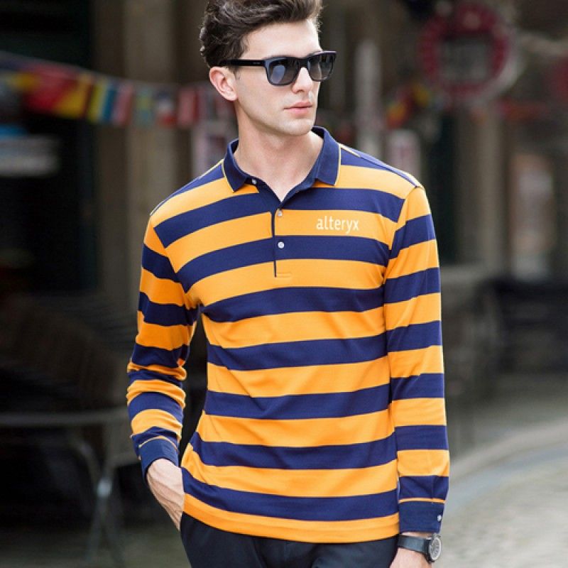 Wholesale Mens Striped Full Sleeve Polo T-Shirt