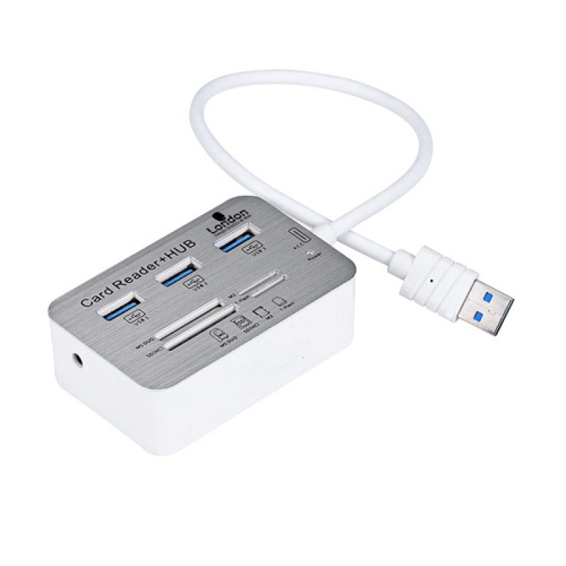 Wholesale 3 Port Aluminum USB 3.0 Hub With Card Reader
