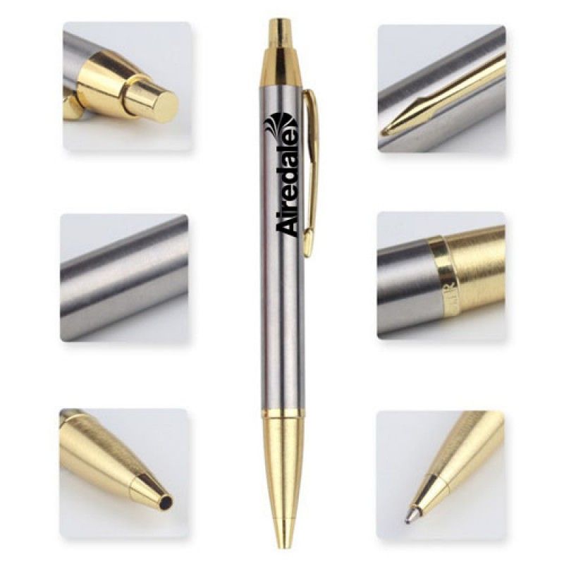 Wholesale Brushed-Metal Chrome Retractable Ballpoint Pen