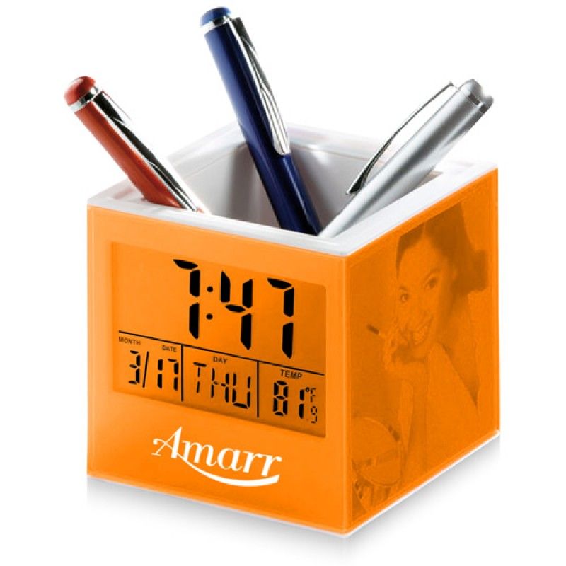 Wholesale Square Transparent Desk Pen Holder Clock