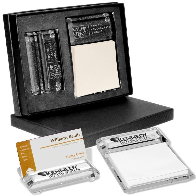 Barclay Glass Gift Set W/ Business Card Holder & Message Pad Holder