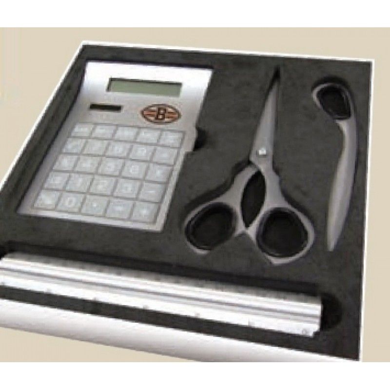 4 Piece Desk Gift Set (Scissors/ Letter Opener/ Calculator & Ruler)included