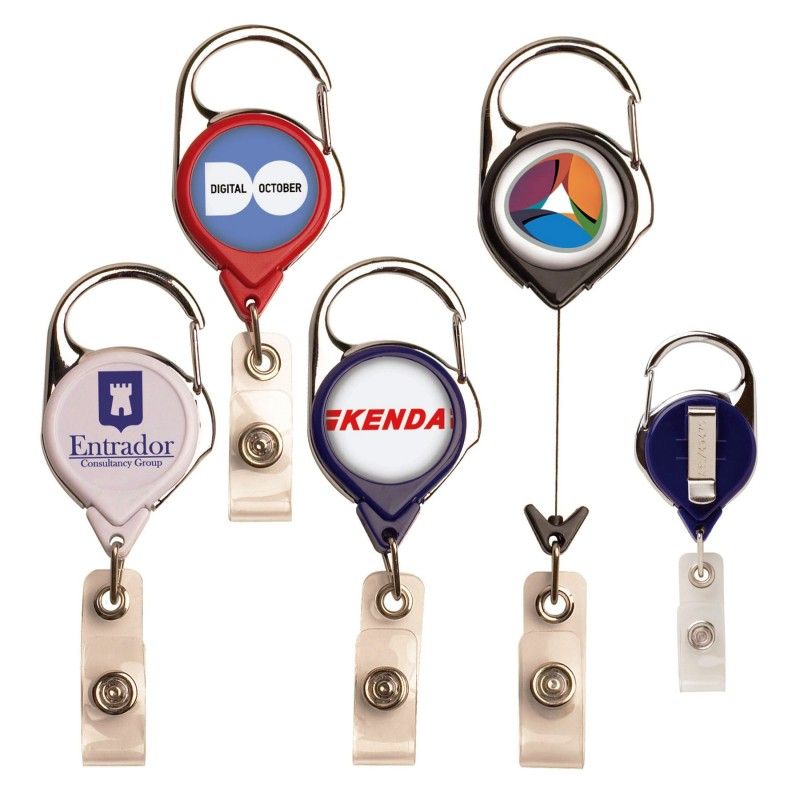 Promotional Carabiner Retractable Badge Reel W/ Belt Clip (Polydome)