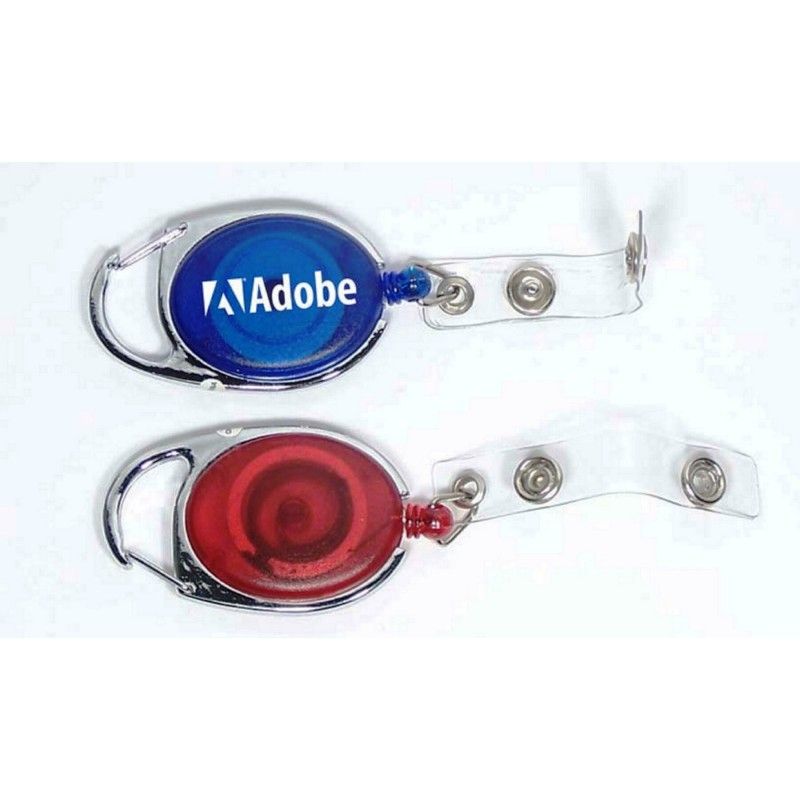 Promotional Oval Retractable Badge Reel With Metal Carabiner Clip