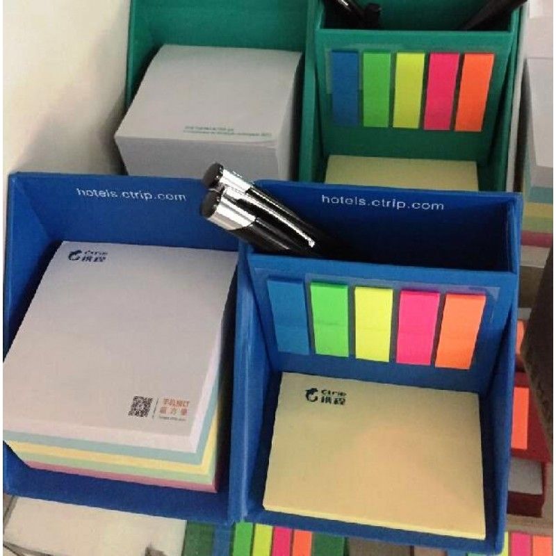 Promotional printed foldable sticky note with pen holder